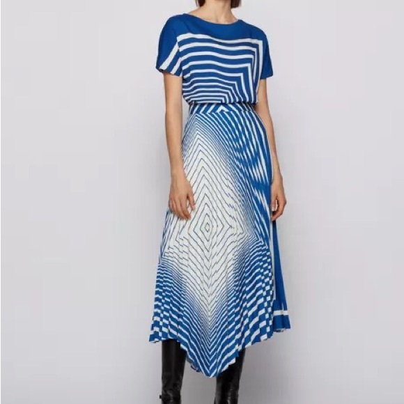 HUGO BOSS ASYMMETRIC PLISSÉ SKIRT WITH FOULARD-INSPIRED STRIPE PRINT - Picture 6 of 7